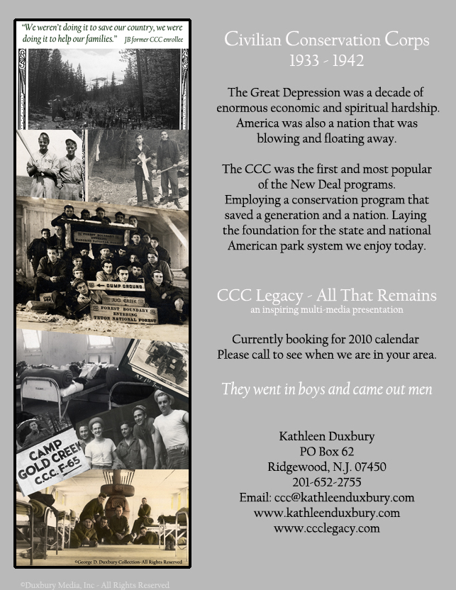 CCC Civilian Conservation Corps speaking schedule